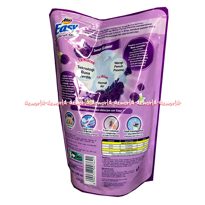 Attack Easy Wangi Bersih 1200ml Detergen Cair Sparkling Rose Orange Lavender 1x Kucek Sabun Cuci