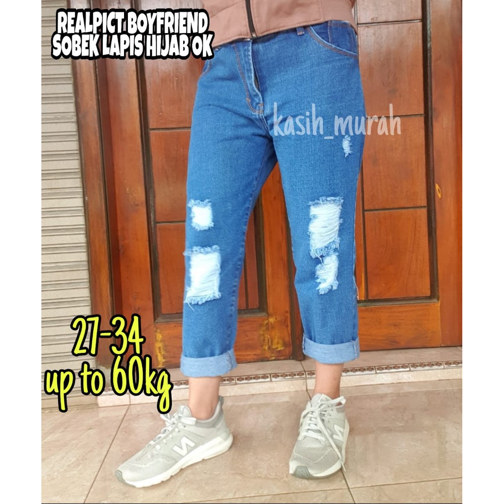 2021 Celana Boyfriend Sobek/celana panjang wanita/Celana jeans Lapis Hijab