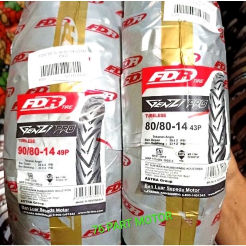 PAKET BAN TUBELESS FDR GENZI PRO 80/80 .14 &amp; 90/80 .14 FREE PENTIL