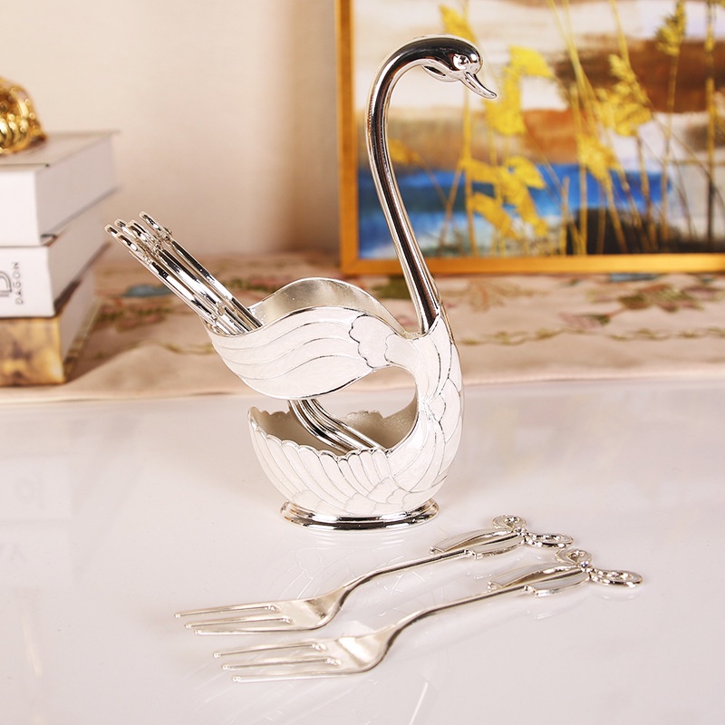 Swan princess set angsa + Sendok / Garpu Dessert Spoon Fork Holder Set/Set Garpu Tempat Dudukan Buah