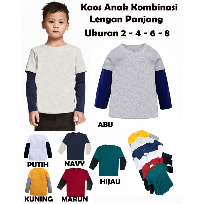 Baju Kaos Anak Kombinasi Lengan Panjang