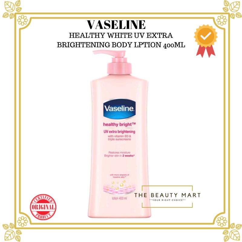 VASELINE Healthy White UV Extra Brightening Body Lotion 400ml | Vaseline Hand Body Lotion Extra Lightening | Body Lotion | Aloe Body Lotion