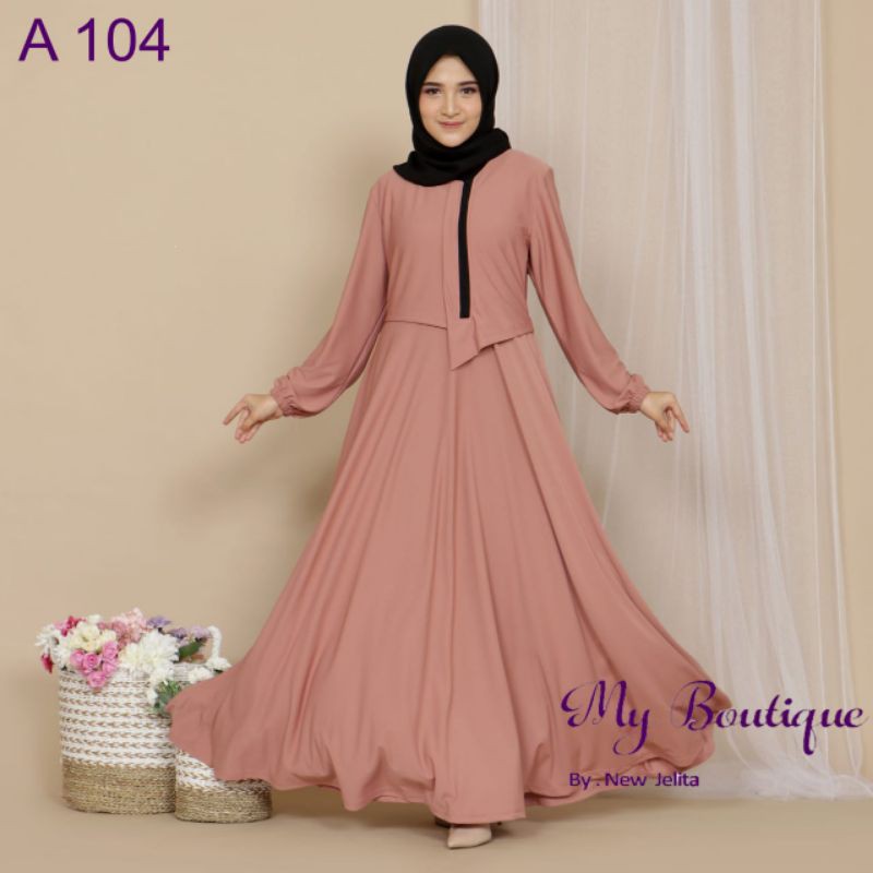 My Boutique Fashion Gamis A104 Salem Polos Resleting Busui Friendly Payung Stella Crepe Premium