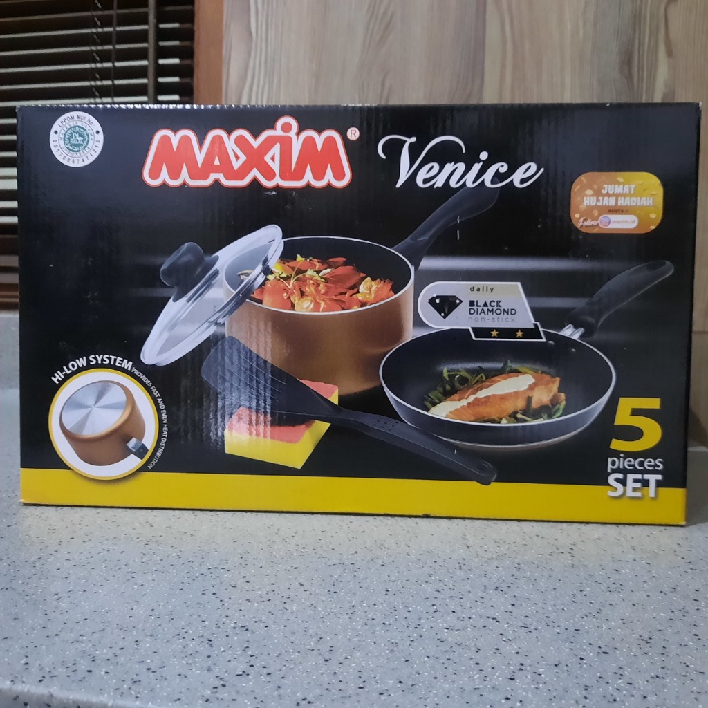 MAXIM Venice SET 5 (Panci + Tutup Kaca + Wajan + Spatula + Sponge)