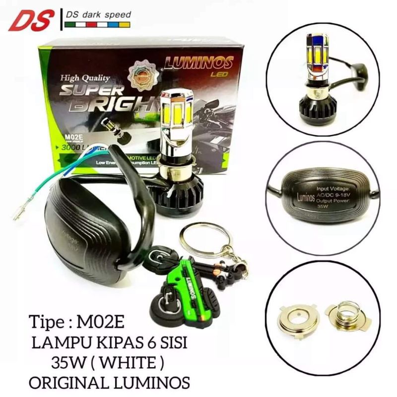 Headlamp LED Luminos / Lampu Utama LED Luminos Motor - Luminos LED Kipas 6 Sisi 35W (White) M02E Ori