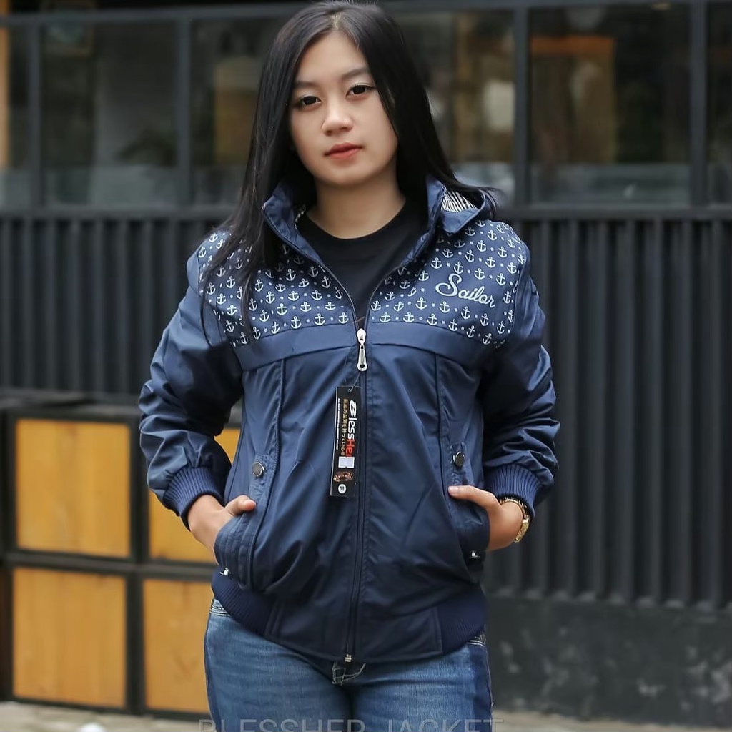 Jaket Sailor Wanita Zipper / Jaket Parasut Ritsleting Wanita Terbaru model Sailor Jepang / Jaket Parasut Trendy Wanita Terlaris / Jaket Wanita Size M L XL XXL