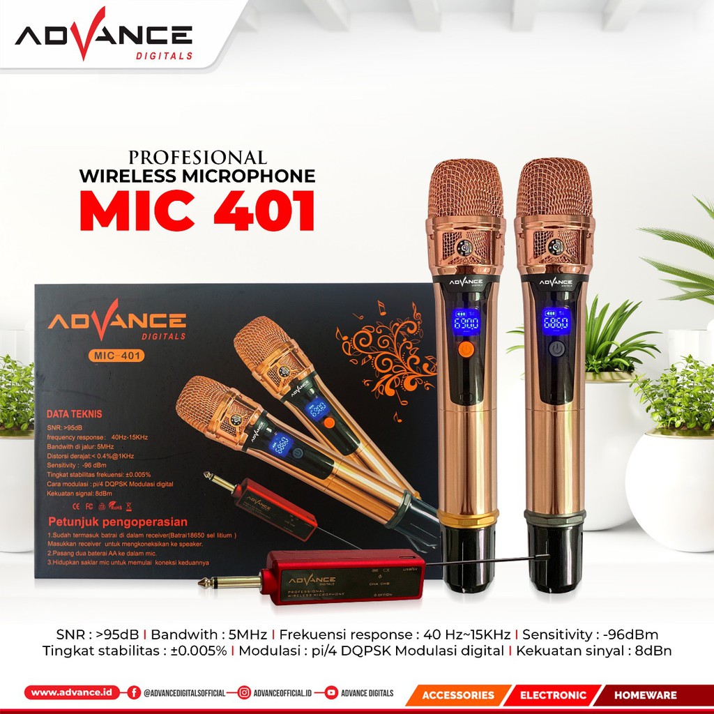 Dual Mic wireless Advance Mic 401 / Mic wireless double advance 401 microphone advance 401