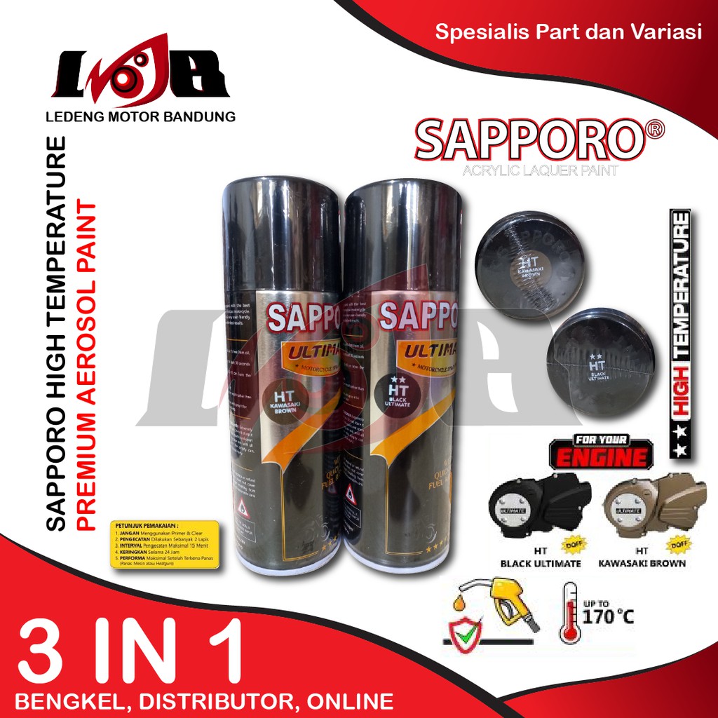 SAPPORO ULTIMATE Hi-Temp Black Brown Magnesium Seri Anti Tahan Panas Api Cat Semprot Aerosol Paint