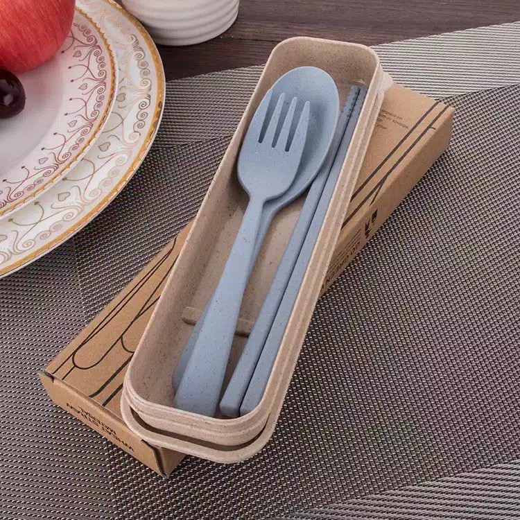 SET SENDOK GARPU SUMPIT TRAVEL / SET ALAT MAKAN BAHAN JERAMI / SET TRAVEL CUTLERY