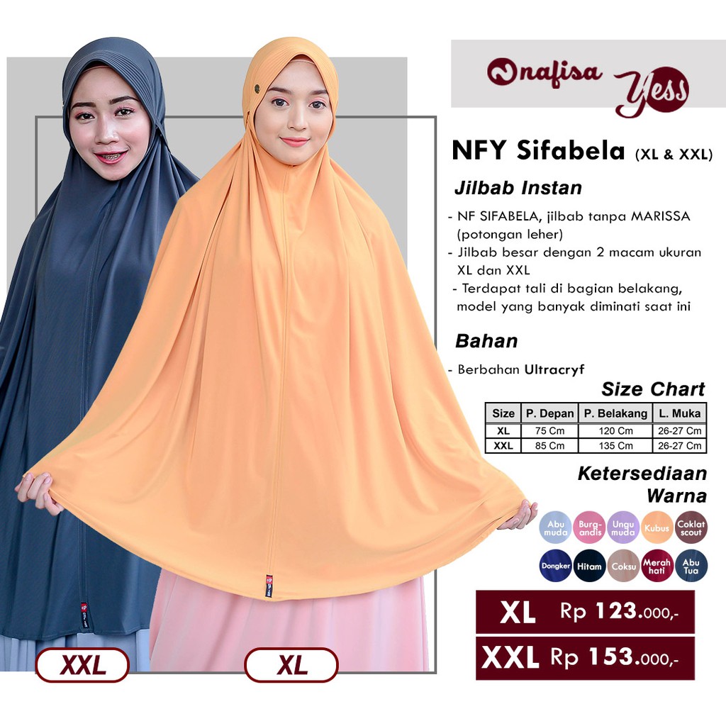 Jilbab Instan Syari Nafisa SIFABELLA | Hijab Instan Jumbo Bergo Pad Kecil Ultracryf Khimar Premium