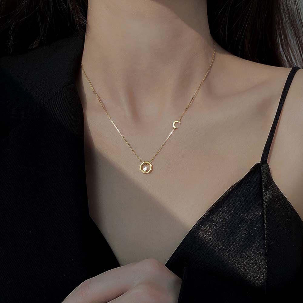 Mxbeauty Wanita Kalung Kepribadian Sederhana Matahari Bulan Teman Hadiah Pacar Hadiah Berlian Imitasi Gaya Korea Kalung