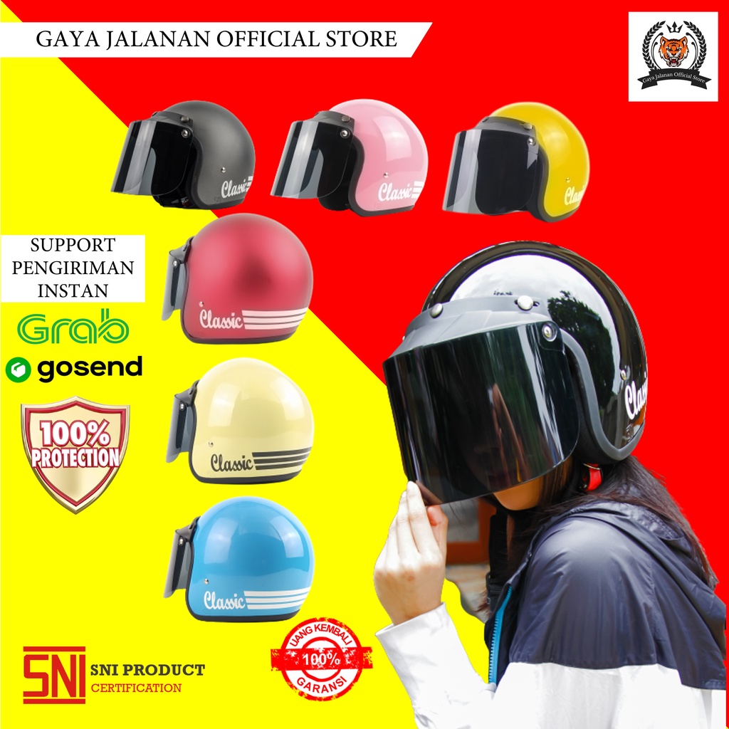 Helm Bogo Dewasa Retro Remaja Classic SNI Half Face Pria Wanita Helem Motor Cewe Cowo Terlaris A8