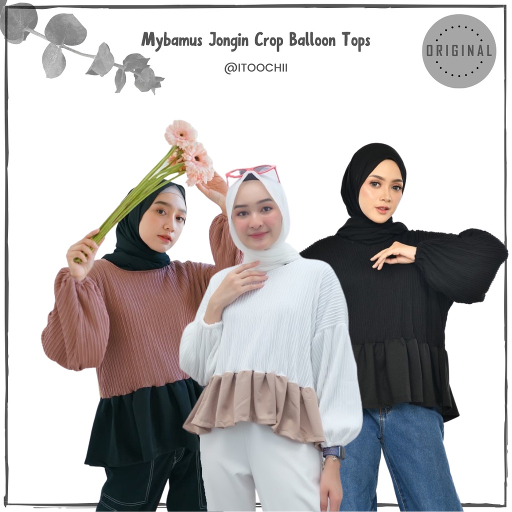 Mybamus Jongin Crop Balloon Tops Baju Wanita Blouse Balon Baju Polos Blus Jumbo Bigsize
