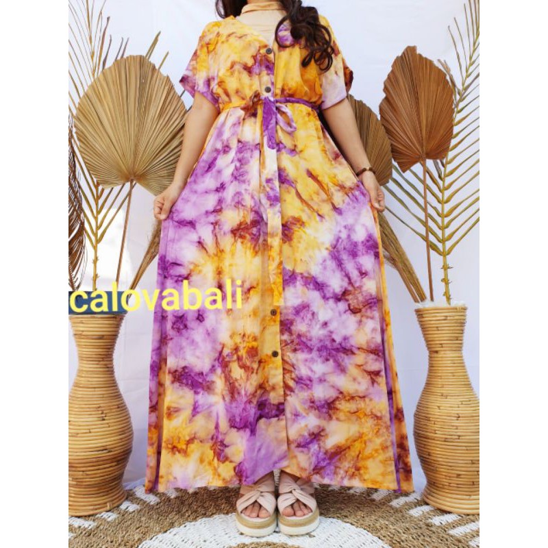 Long Dress Wanita Daster Bali  Kekinian Tie dye Kancing Rayon Premium