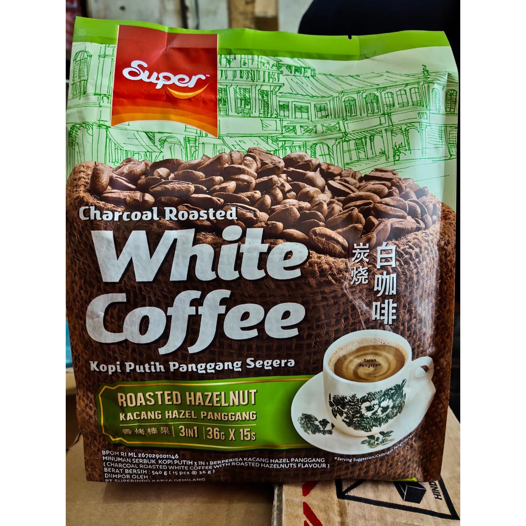 

Kopi Super Charcoal Roasted White Coffee Hazelnut Isi 15