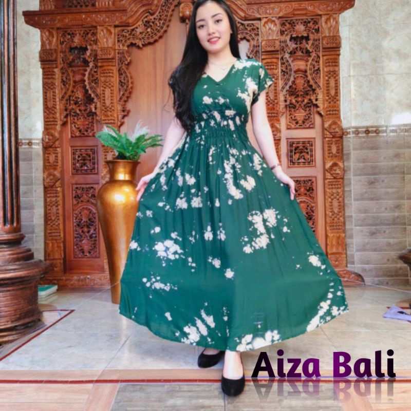 Dress Daster Mozza Motif Polos Celup Panjang Lengan Pendek Rayon Super Premium Bali Terbaru Kekinian