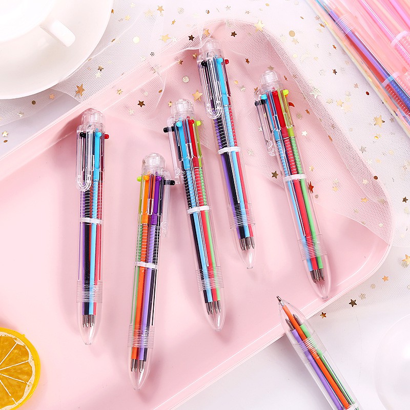 1Pc Pulpen 6 in 1 0.5mm Warna-Warni Kreatif untuk Sekolah / Kantor