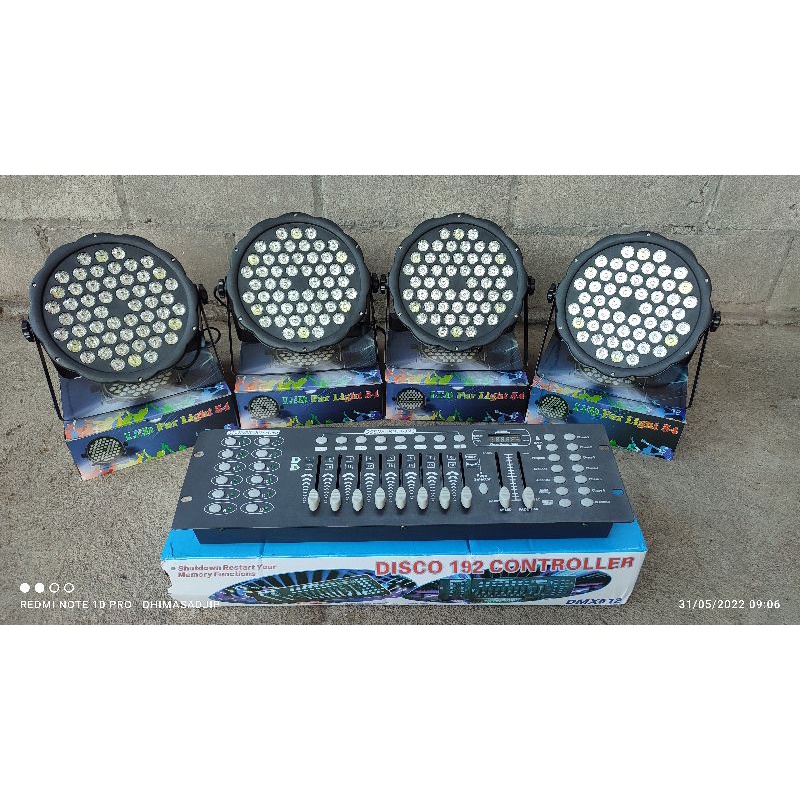 Paket 4 buah parled 54 mata + mixer lighting DMX 512 siap pakai