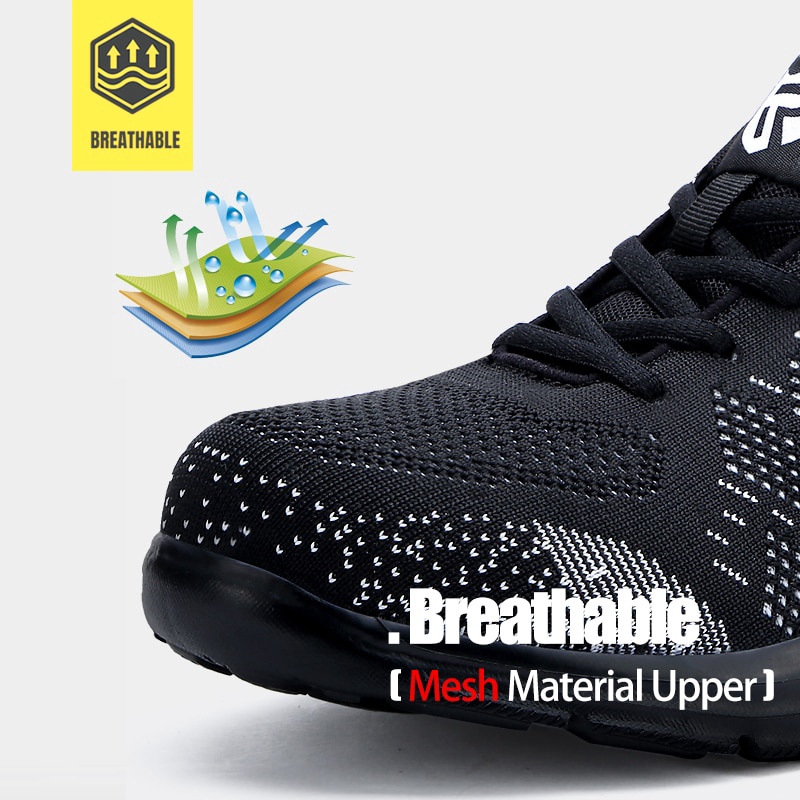 LARNMERN Ringan Sepatu Safety Pria Steel Toe Slip Pada Sepatu Kerja untuk Pria Anti-Smashing Konstruksi Sneaker dengan Reflektif