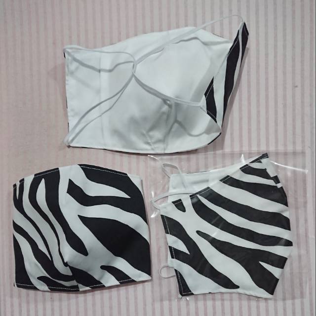 Masker kain motif ZEBRA non-medis 3 layer bisa untuk hijab.
