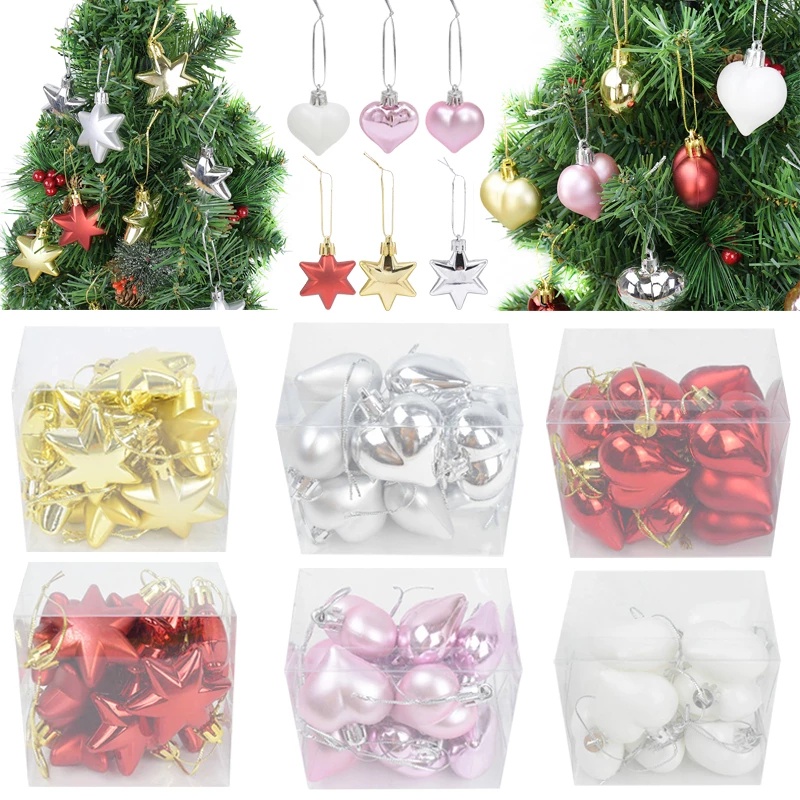 12pcs / Box Ornamen Gantung Bentuk Bola Hati Bahan Plastik Untuk Dekorasi Pohon Natal