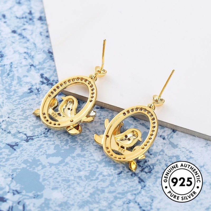 Anting Tusuk Motif Burung Bahan Sterling Silver 925 Warna Emas Untuk Wanita