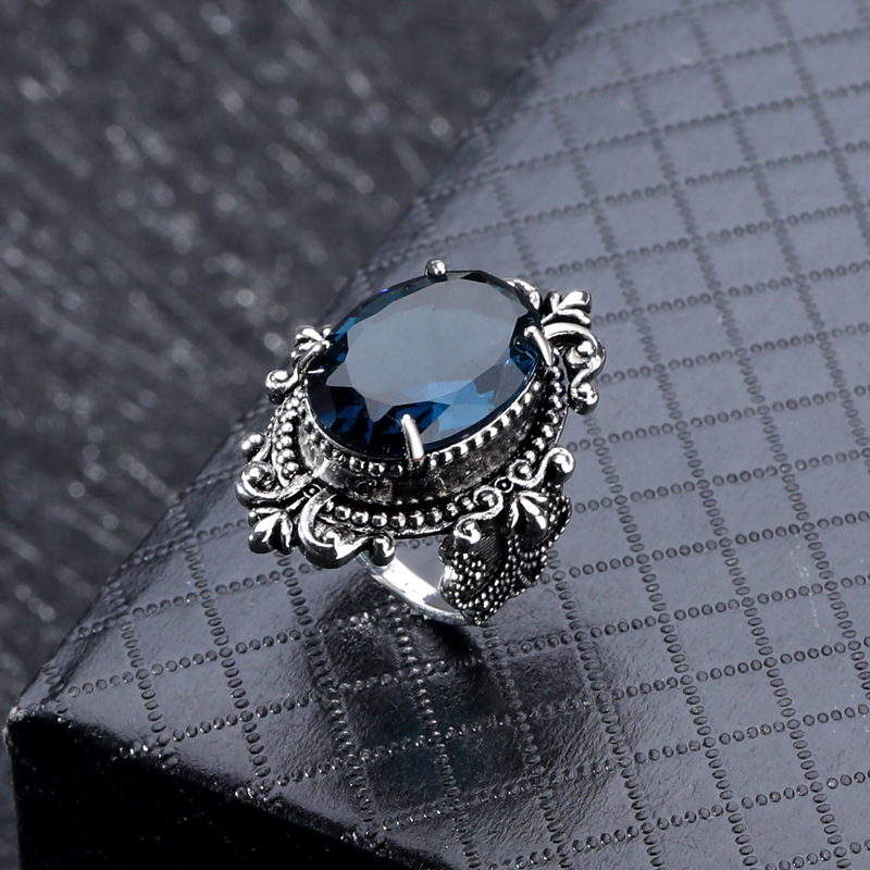 [Ready Stock]New Navy Blue Topaz Ring 925 Silver