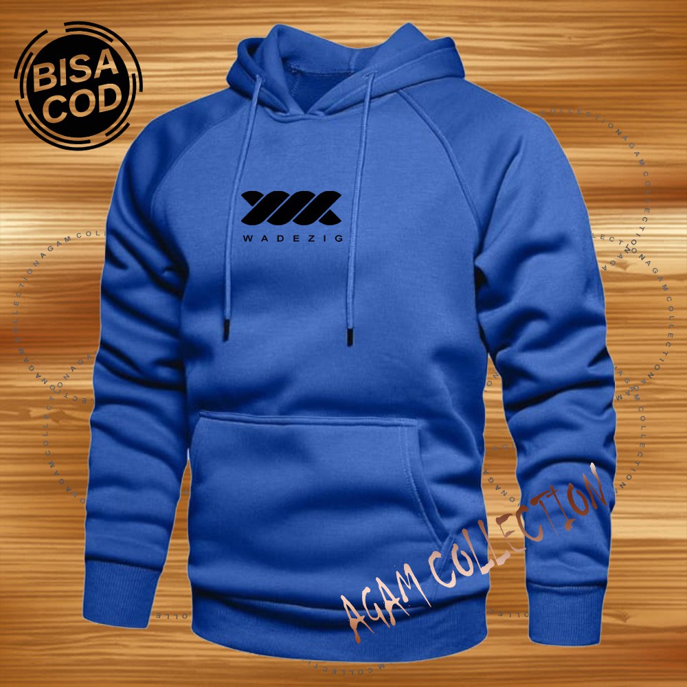Agam collection Sweater Hoodie Distro Wadezi9 Premium Text Hitam Pria Wanita-Biru