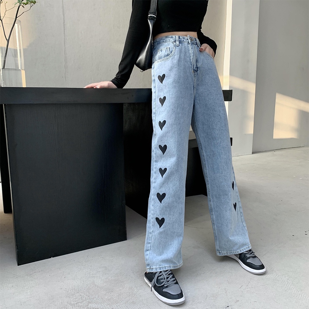 Celana  Jeans Panjang Love Boyfriend Celana Jeans Fashion Highwaist Impor