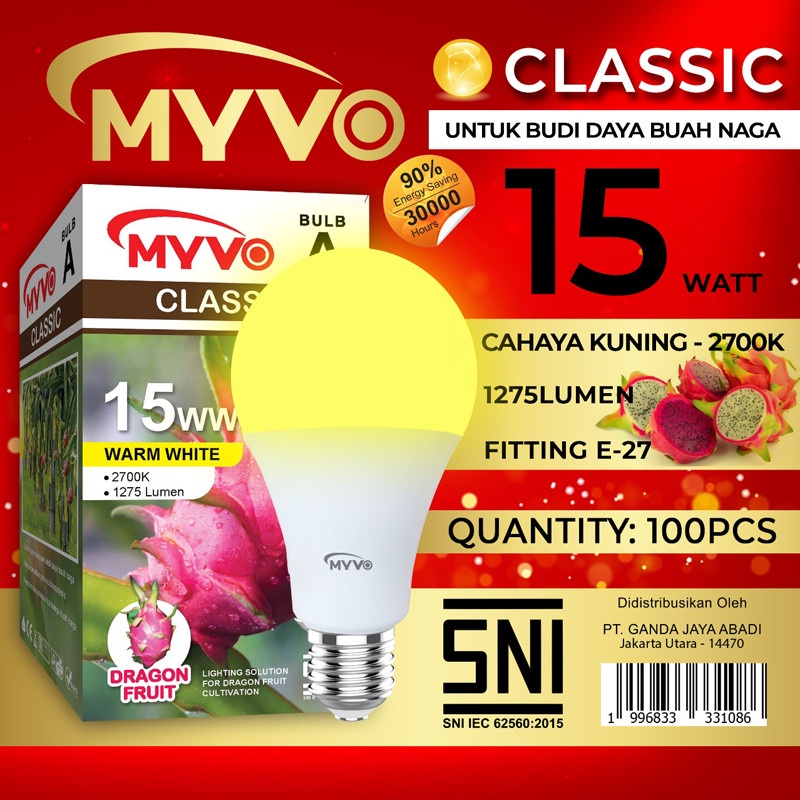 MYVO Classic Bulb A 15W Cahaya Kuning