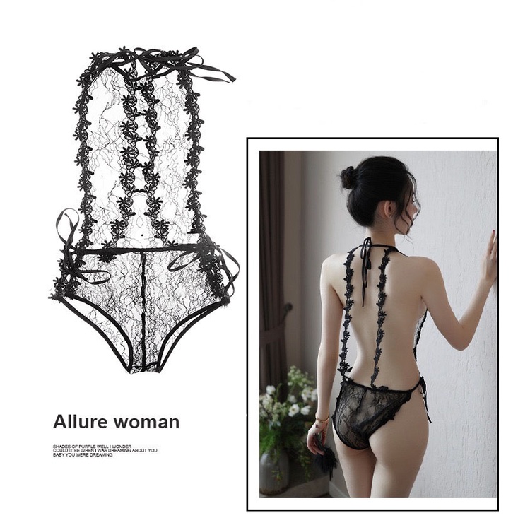 Sexy Lingerie Hollow Body-fitting One-Piece Lace Transparan Sexy Halter Sexy Lingerie 3A359