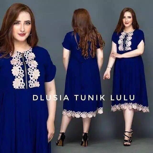 Daster Renda Tunik Lulu Dlusia Rayon Premium Dress Tunik Lengan Pendek Busui Baju Wanita Kekinian LD 110 cm