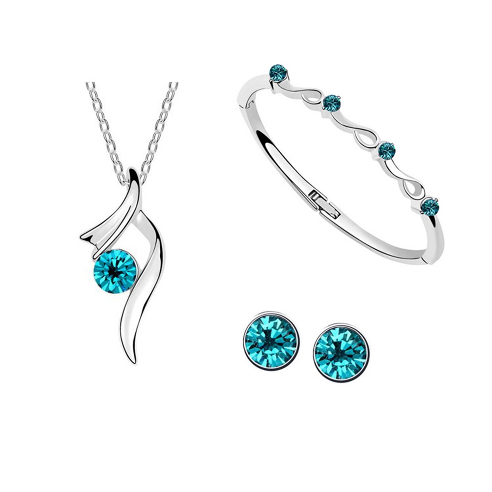 Hu Hu Hu Hu Hu Alat Bantu Pasang Kacamata♡ Set Perhiasan Kalung Anting Gelang Berlian Imitasi Lapis Silver Untuk Pengantin