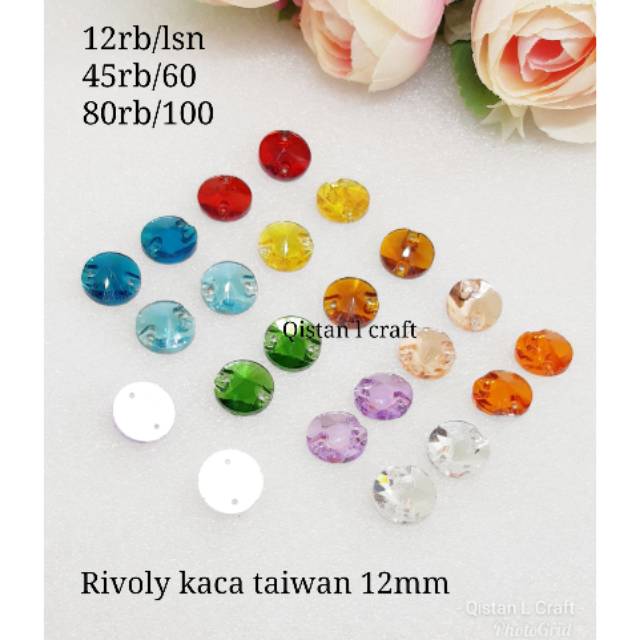 Crystal kaca rivoly 12mm dan 14mm