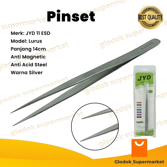 Pinset JYD Silver 14cm Pencapit Lurus Runcing 14 cm Tweezer 11 TS ESD