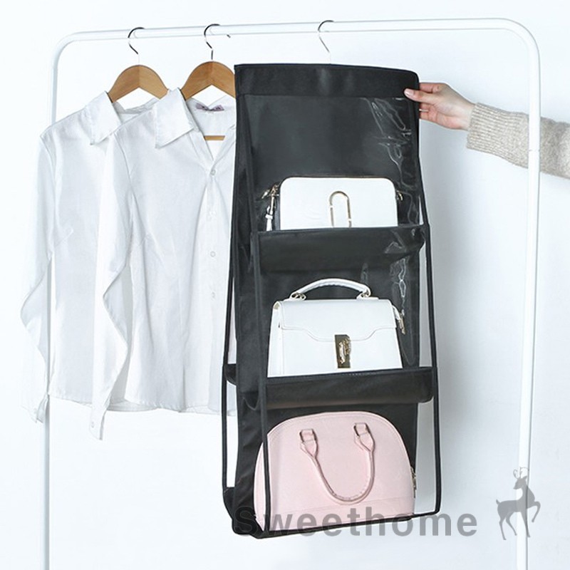 6 Pockets Clear Hanging Purse Handbag Tote Bag Storage Organizer Closet Rack Shopee Indonesia