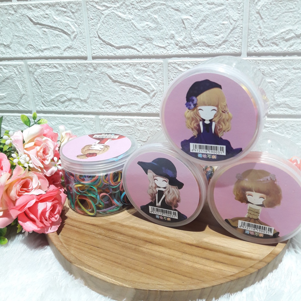 1415 / Karet Jepang ikat rambut / Kemasan toples mini lucu karakter cewe
