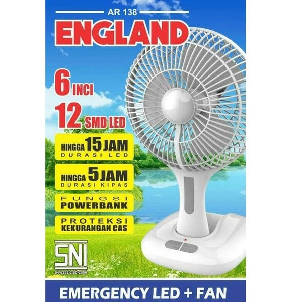 Surya England  Kipas Angin Portable Cas Lampu Emergency 6 Inch