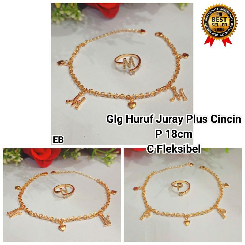 gelang tangan wanita xuping Gelang Jurai Huruf free cincin huruf A-Z Lapis emas