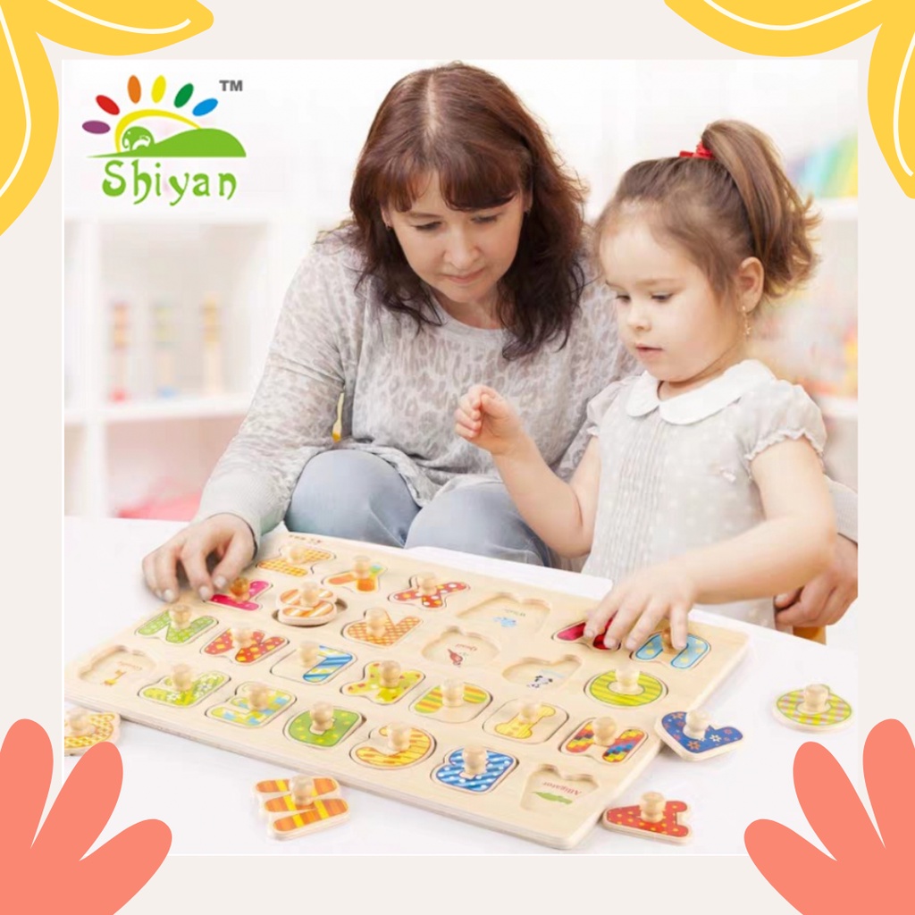 Mainan puzzle kayu bergambar mainan edukasi anak kids education toys wood letters