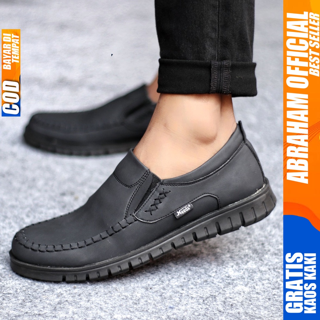 Sepatu Kasual Pria Casual Formal Slip On Kulit Pu Kerja Hitam Coklat BLENO ABRAHAM