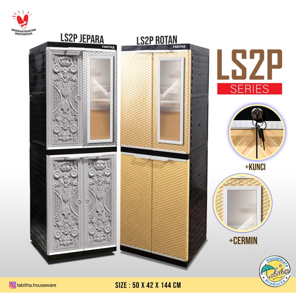 PROMO lemari plastik kaca + kunci min 4 SUSUN PINTU TINGGI / lemari plastik rotan + KACA CERMIN + KU