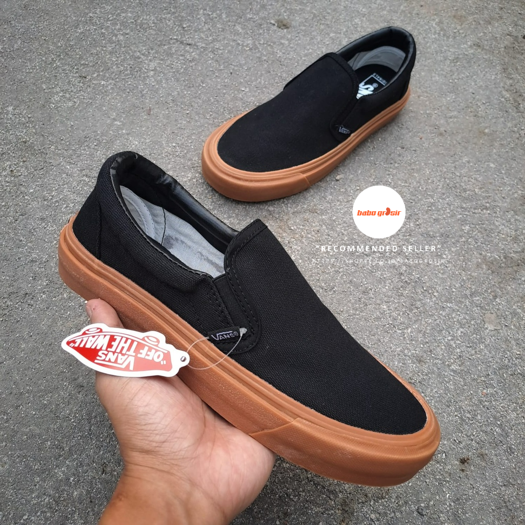 PROMO Sepatu Vans Slip On Black GUM OG Premium, Import Quality, Upper Kanvas, Waffle DT, Harga Termurah, Kualitas Terbaik dan Terjamin