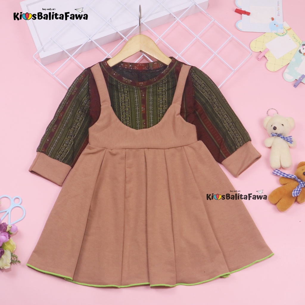 Dress Kiki size 1-2 Tahun / Dres Anak Perempuan Gaun Pesta Baju Overall Lengan Panjang Adem Grosir