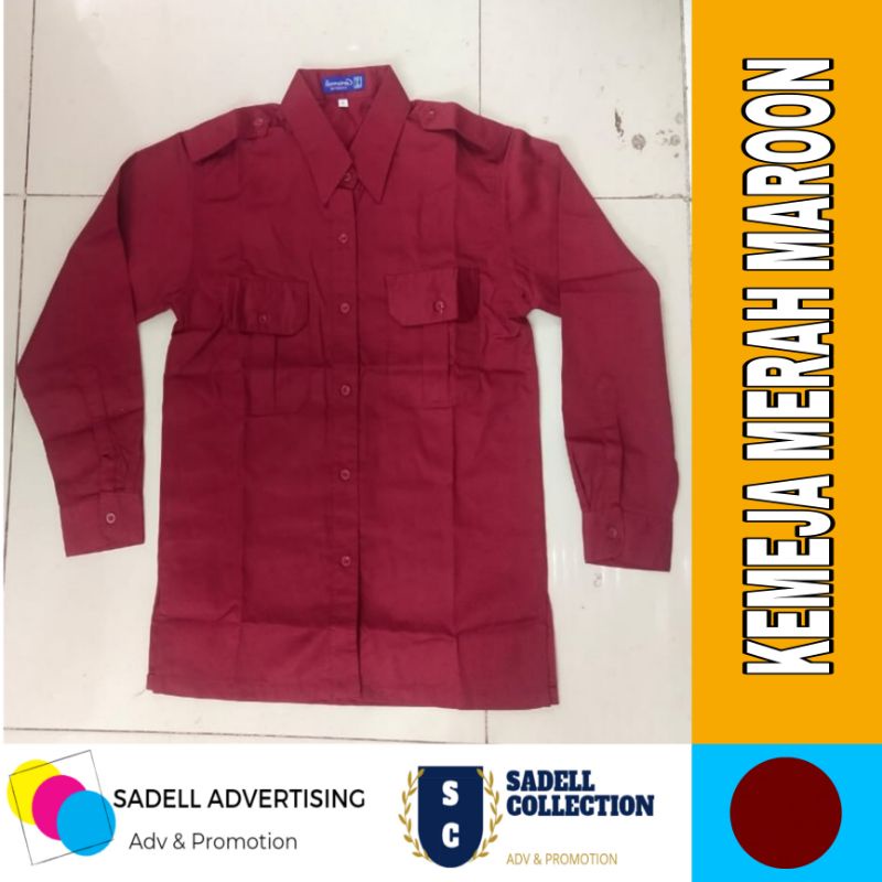 Kemeja PDH Merah Maroon Kemeja PDH Polos Merah Maroon Lengan Panjang Pria