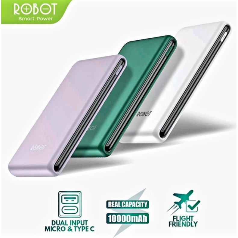 Power Bank Robot RT180 10.000mah Dual Input Type C dan Micro