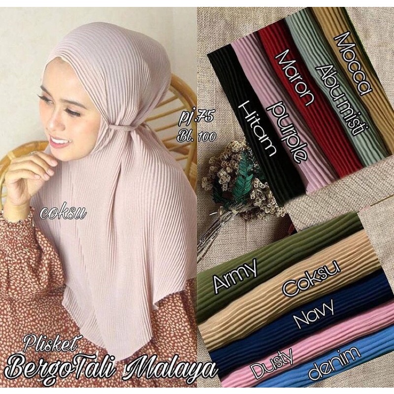 jilbab bergo maryam plisket full / jorda bergo tali plisket full diamond premium