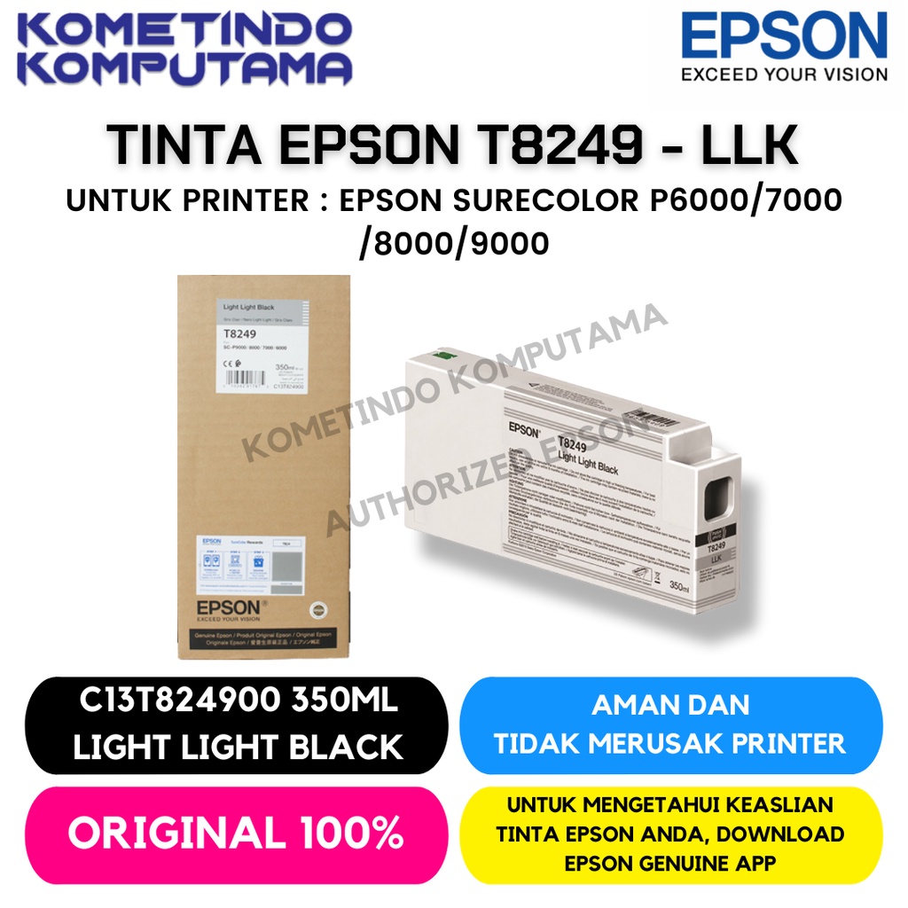 LLK T8249 350ml LIGHT LIGHT BLACK TINTA CATRIDGE EPSON SureColour SC-P6000 / 7000 / 8000 / 9000 Original 100%