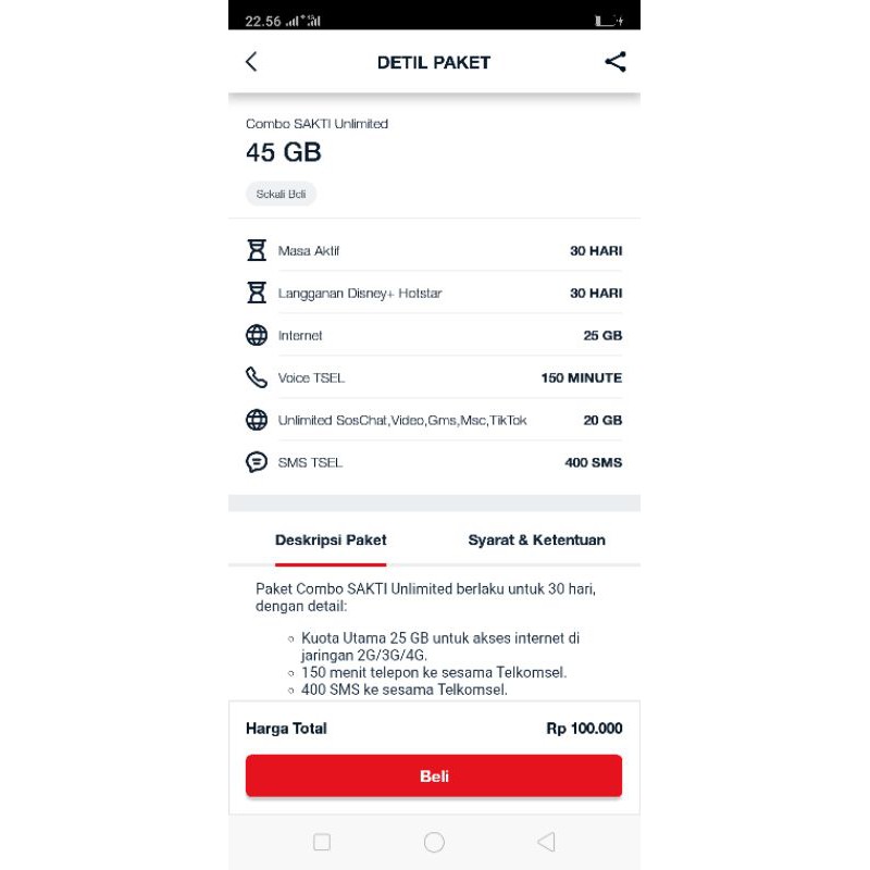 Cantik Combo Sakti 25gb/45gb+ Unlimited (Nomer RAPI)