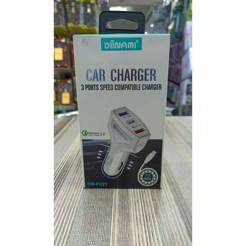 CHARGER MOBIL Car Charger Diinami DM-FC21/3 Ports Speed Compatible Charger FAST CHARGING